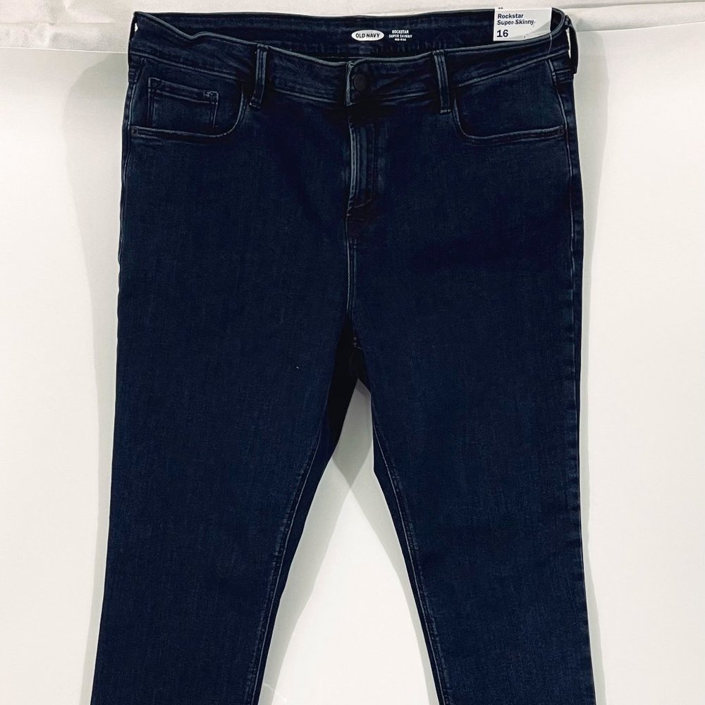 Old Navy Rockstar Super Skinny Dark Blue Denim Jeans for Women Size 16 NWT